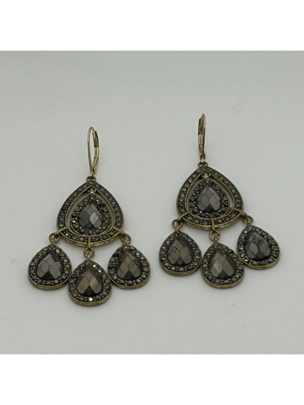 Avon Black Acrylic Faceted Teardrop Chandelier Dangle Statement Earrings Vintage